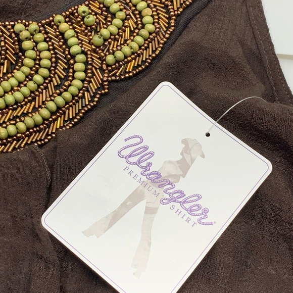 NWT Wrangler Women's Sleeveless Tank Top Brown Beaded Layered Ruffled Size M - Picture 5 of 8